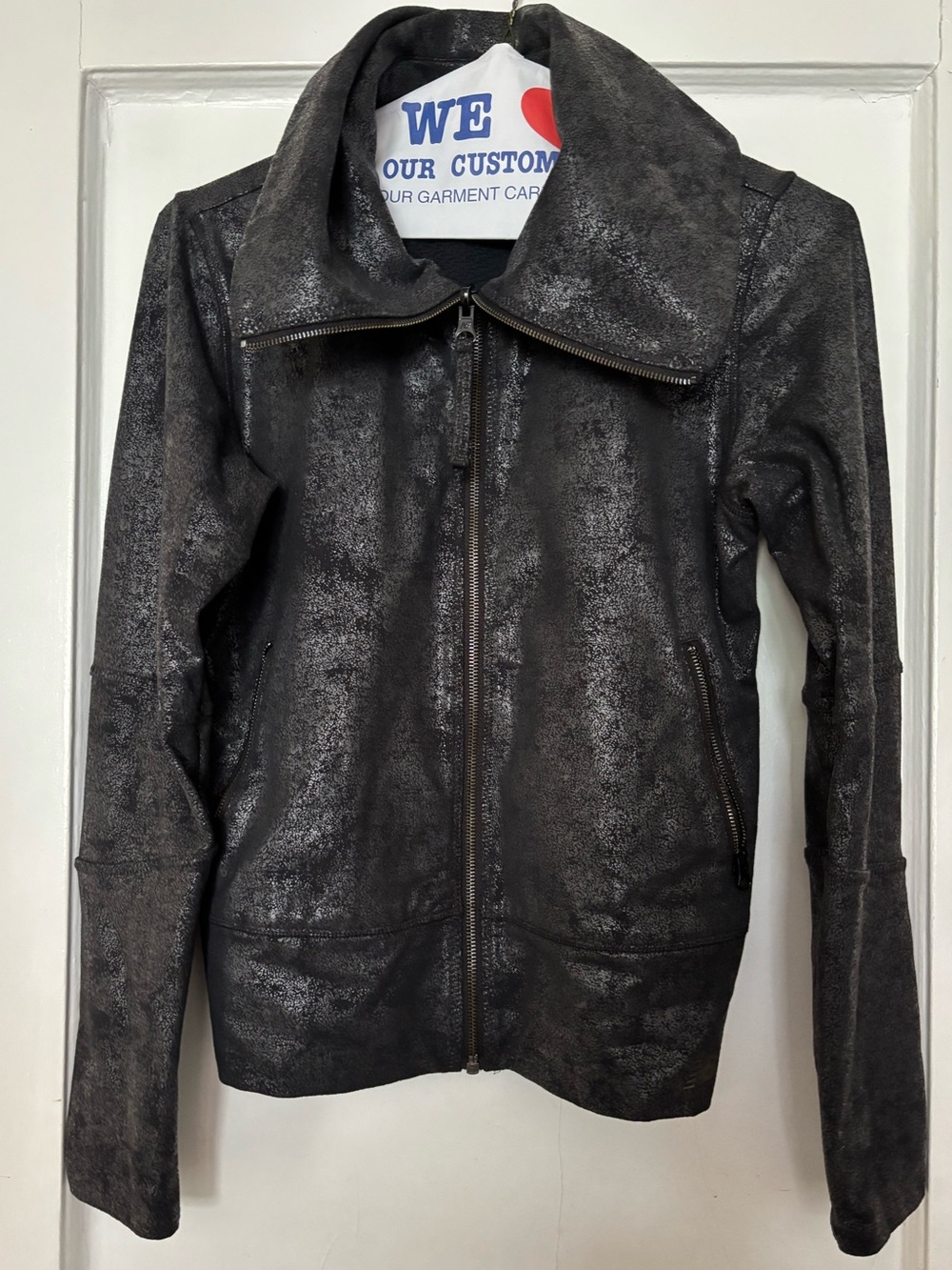 New Balance Athletic Jacket Women’s Small S Moto Faux Leather Metallic Black